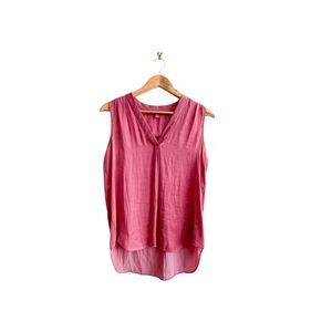 Vince Camuto Tank Top Pink V-Neck High-Low Sleeveless Front Pleat Women's S
